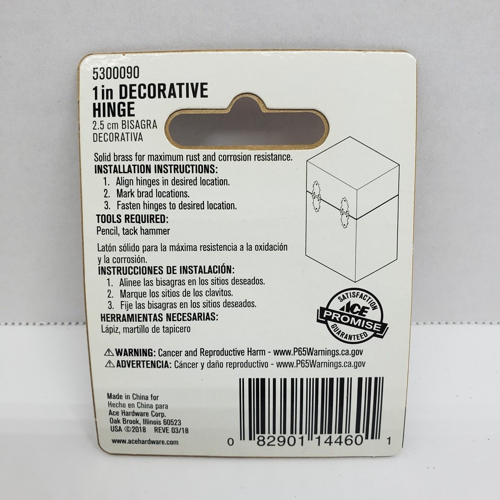 Ace Decorative Hinge SOLID BRASS 2 Pack 1" #5300090
