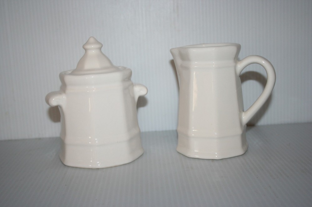 Pfaltzgraf Heritage White Creamer & Sugar Set Lighthouse Style 8 Panel EUC