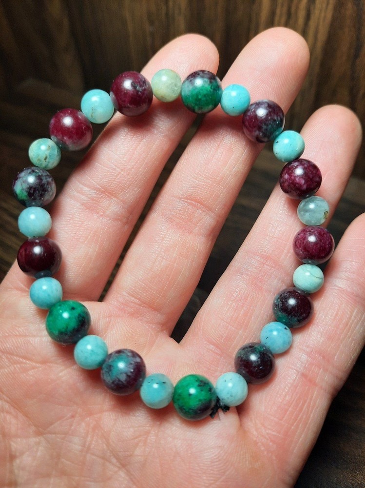 Ruby zoisite x amazonite Crystal beaded bracelet handmade