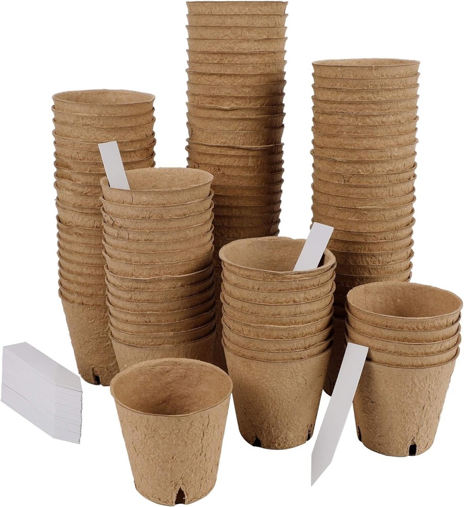 100 Pack Seed Starter Tray Kit, Biodegradable Peat Pots for Seedling with 100...