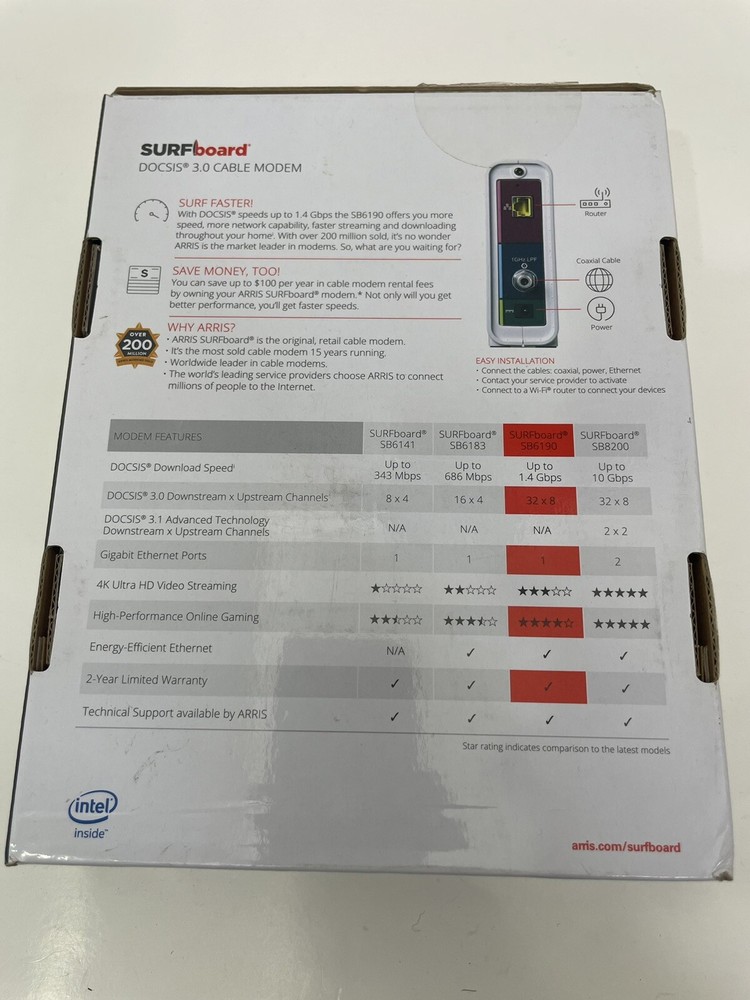 ARRIS SURFboard DOCSIS 3.0 Cable Modem - SB6190