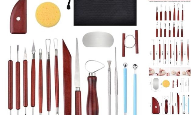 18PCS Clay Sculpting Tools, Basic Clay Pottery Carving Tool Kit with Red