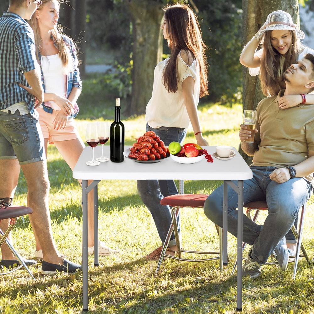 Heavy Duty 34" Folding Table Plastic Square Card Table w/Carrying Handle White