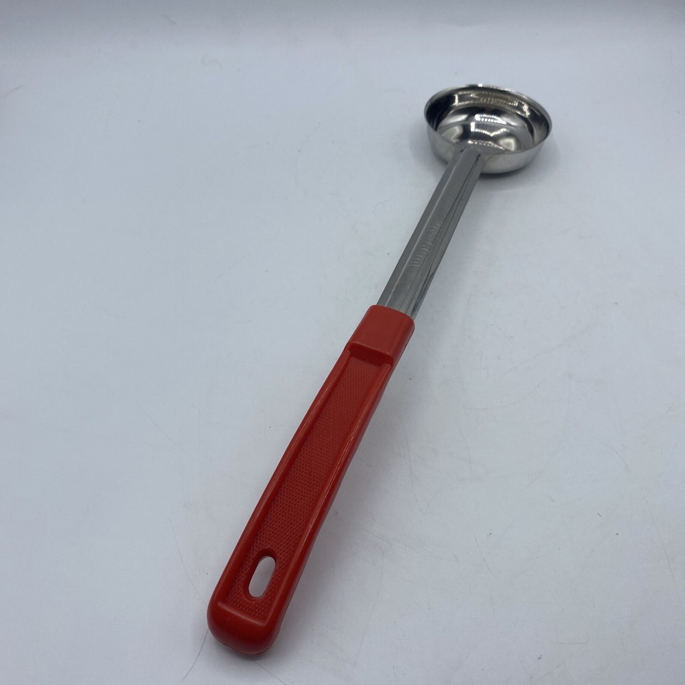 Winco Serving Spoon Red Plastic Handle India Stainless 2oz 59ml 13.5" Portion