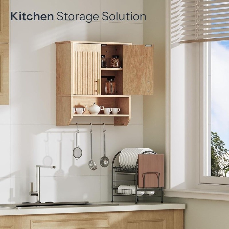 Wall Mounted Bathroom Cabinet Storage Organizer Double Doors W/ Adjustable Shelf
