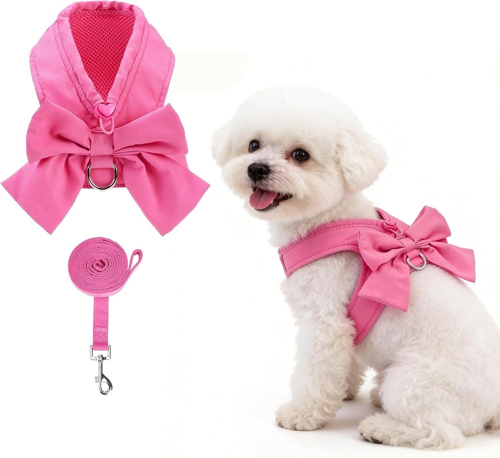 Small Dog Harness & Leash Set,Step in No Pull&Choke Soft Mesh Padded Adjustable