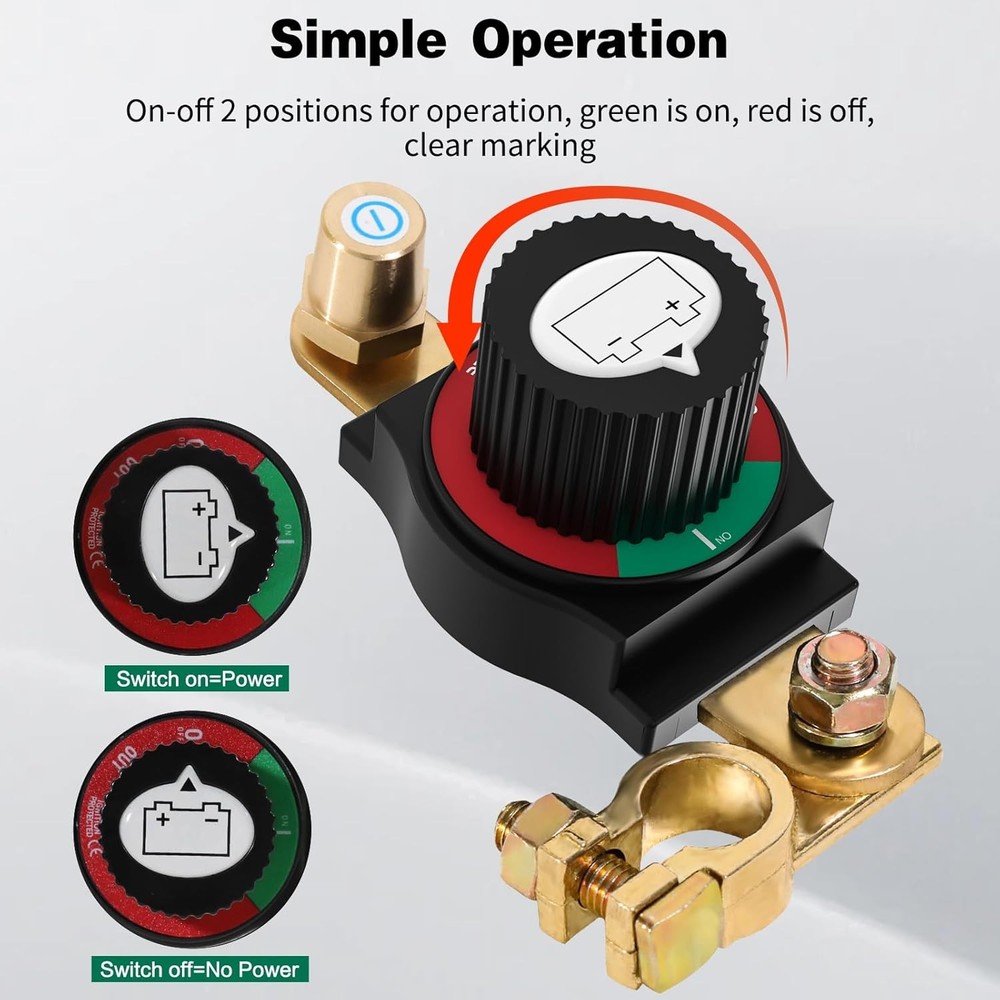 Top Post Battery Disconnect Switch 12V-48V Negative On/Off Kill Switch for Car