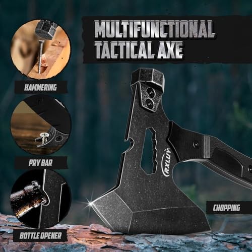Tactical Axe with G10 Handle Camping Survival Hatchet, Multifunctional Black