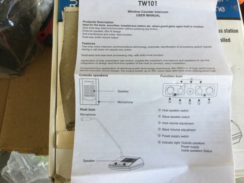 Restaurant, Store Window Speaker System Window Microphone w/Speaker Intercom