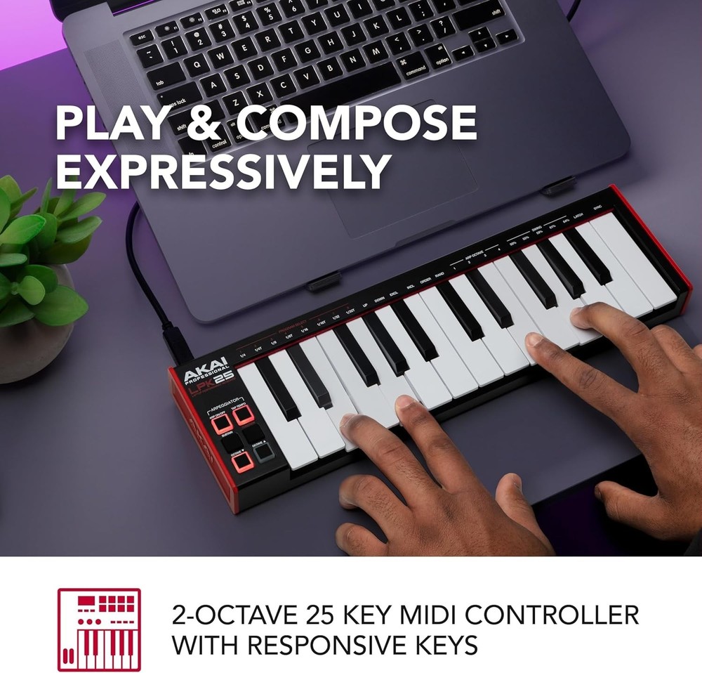 - USB MIDI Keyboard Controller with 25 Responsive