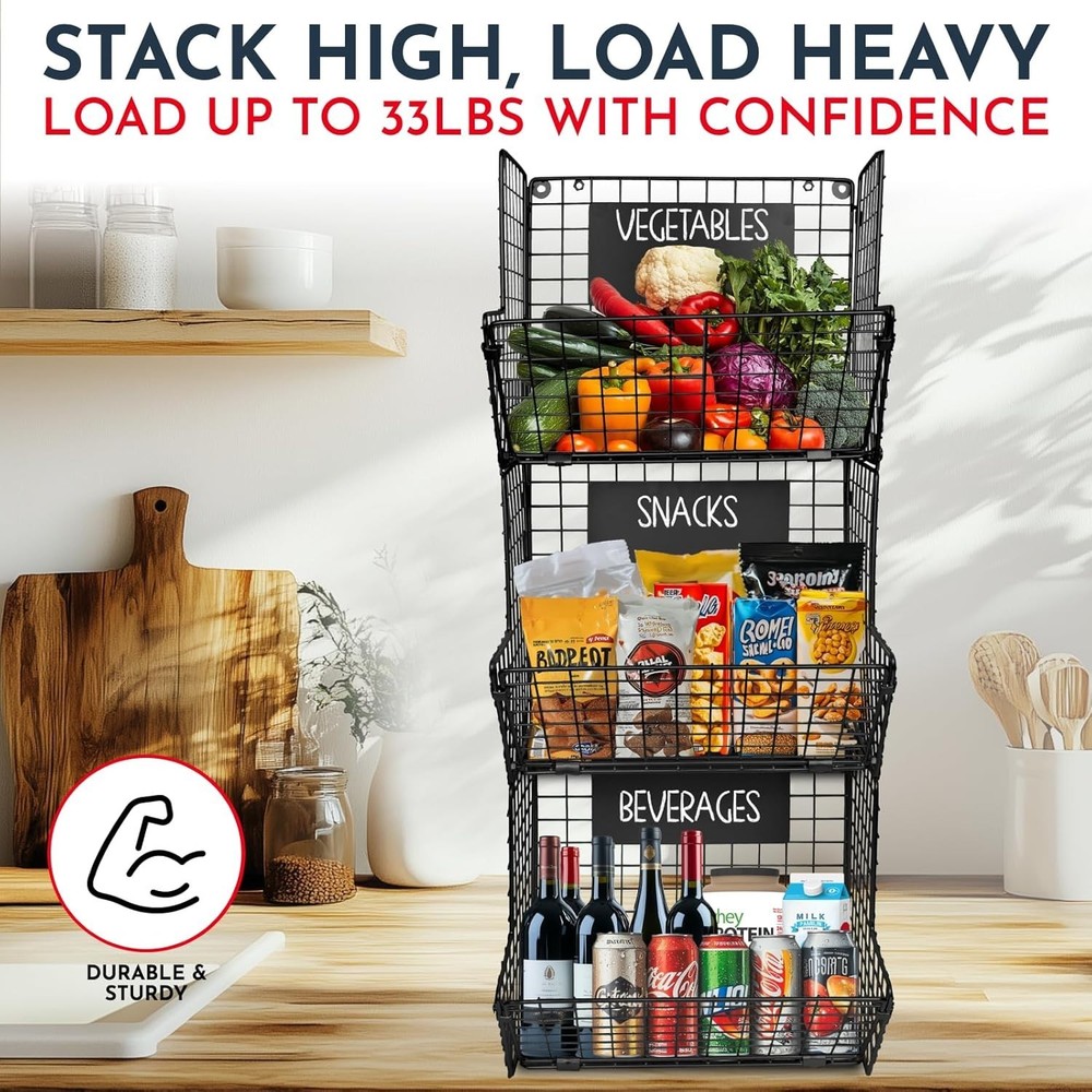 Multifunctional Wall Hanging 3-Tier Baskets - Durable Kitchen Storage Solution