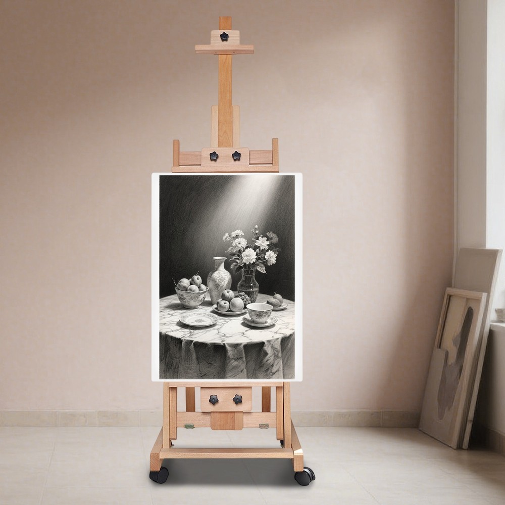 Extra Large Studio H-Frame Easel Adjustable Solid Beech Wood Artist Easel Movabl