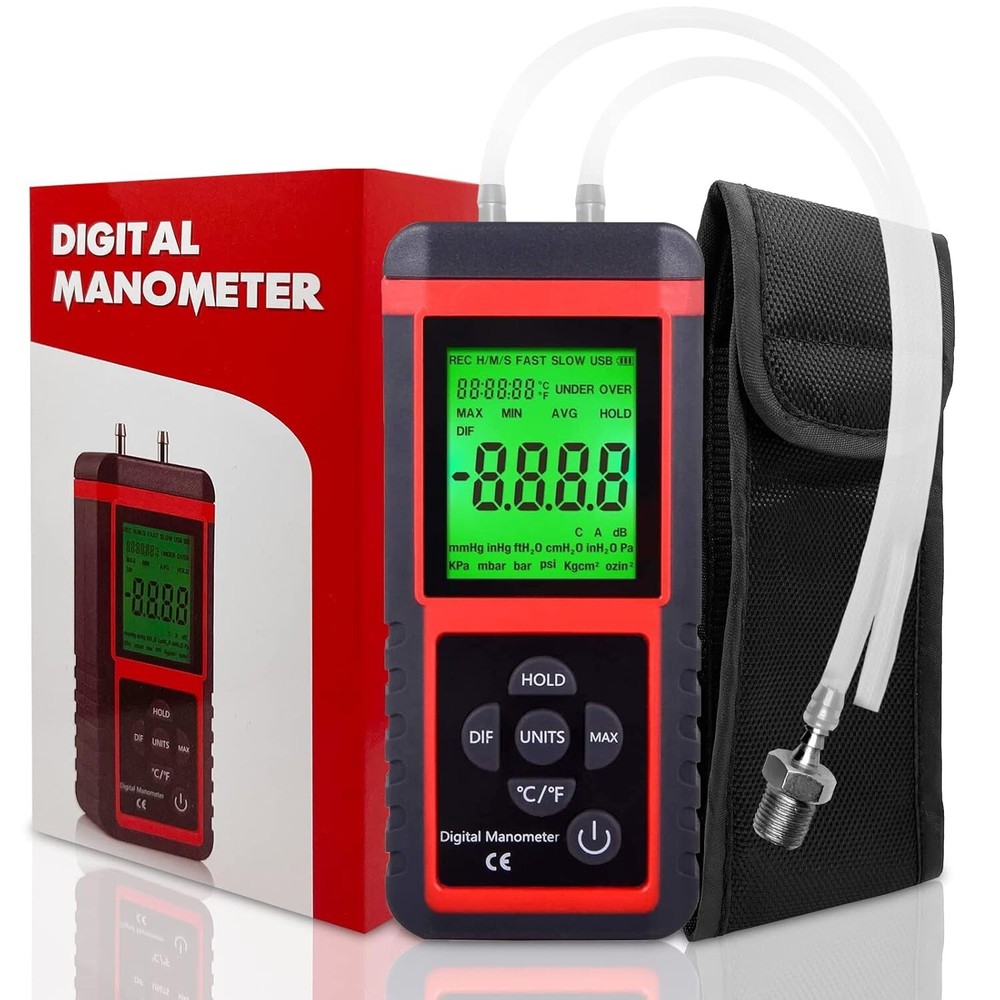 Advanced Digital Gas Pressure Tester with Multiple Units - Durable Rubber Design