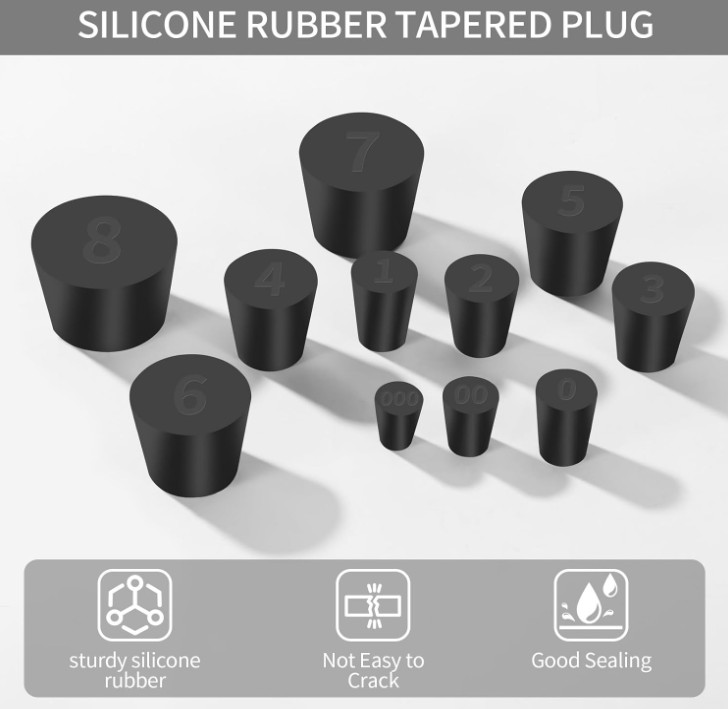 26 Pack Solid Rubber Stoppers 11 Assorted Sizes Stopper Plugs, 000# 8# Size...