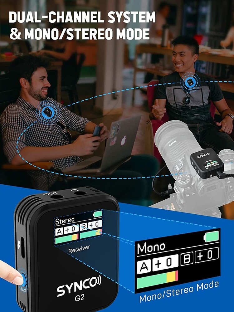 SYNCO G2(A2) Wireless Lavalier Microphone System For Camera Tablet Phone Vlog