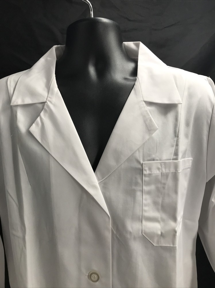 Natural Uniforms Unisex Long Sleeve Solid White Button Up Collared Lab Coat Sz L