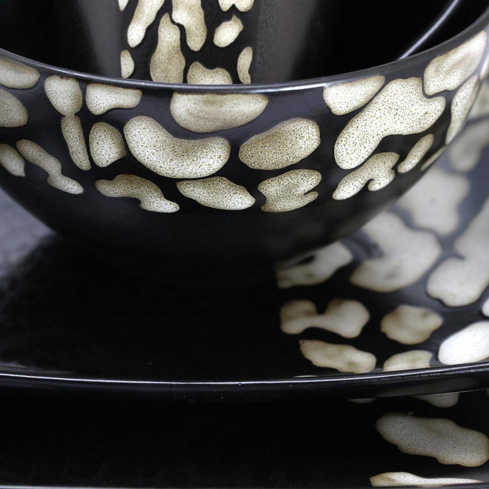 Savannah 16-Piece Modern Black Stoneware Dinnerware Set (Service for 4)