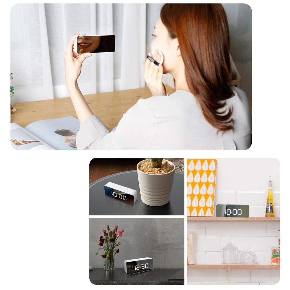 ThreeH LED Mirror Desk Clock with Snooze Function Temperature Display Digital...