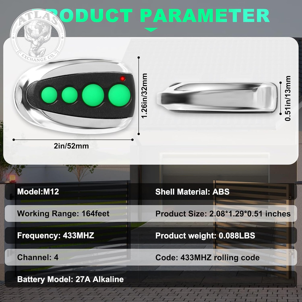 M12 Remote Control Transmitter 433.92 Mhz for Automatic Swing Sliding Gate, Comp