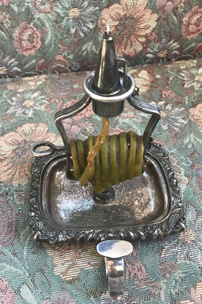 ANTIQUE SHEFFIELD SILVER PLATE CANDLESTICK HORIZONTAL WICK ROLL