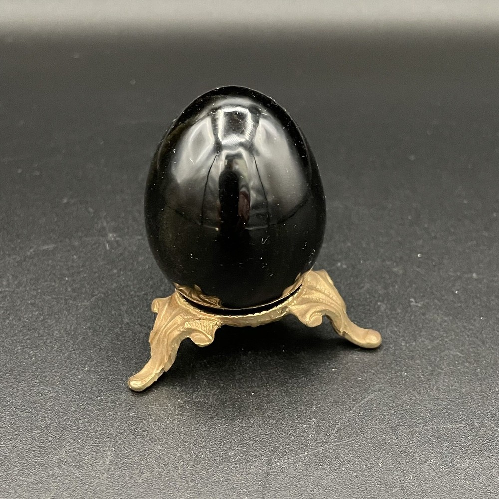 Black Egg with Gold Stand - Egg is 2 inches - Unknown stone
