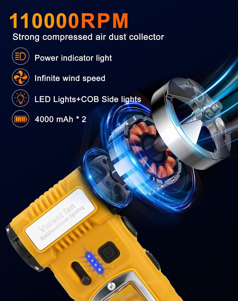 Compressed Duster, 110000RPM Duster, 2-Gear Adjustable Mini Blower with Light...
