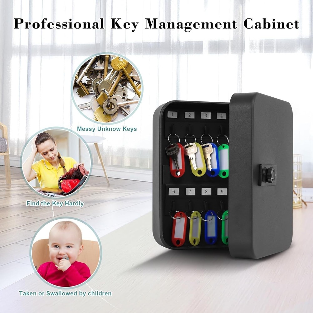 Secure Key Box with Combination Lock Key Cabinet Wall Mount Lock Box with 20 ...