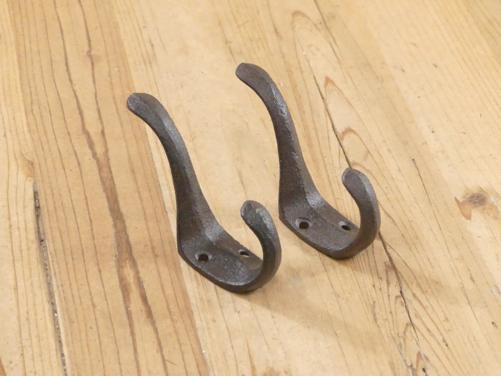 2 Coat Hooks Hat Hook **ROUGH CASTING**  Hall Tree 3" Rustic Cast Iron
