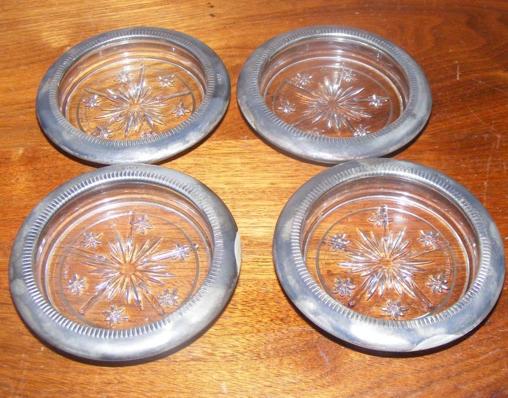 4 - Glass and Silver Plated Coasters