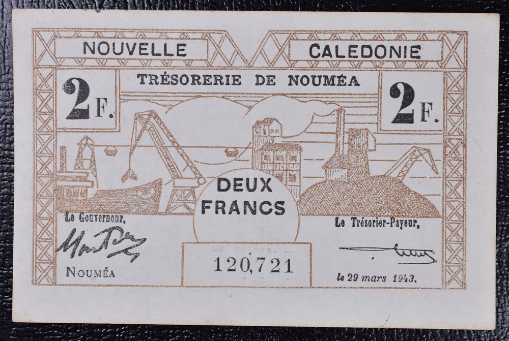1943 New Caledonia 2 Francs Note