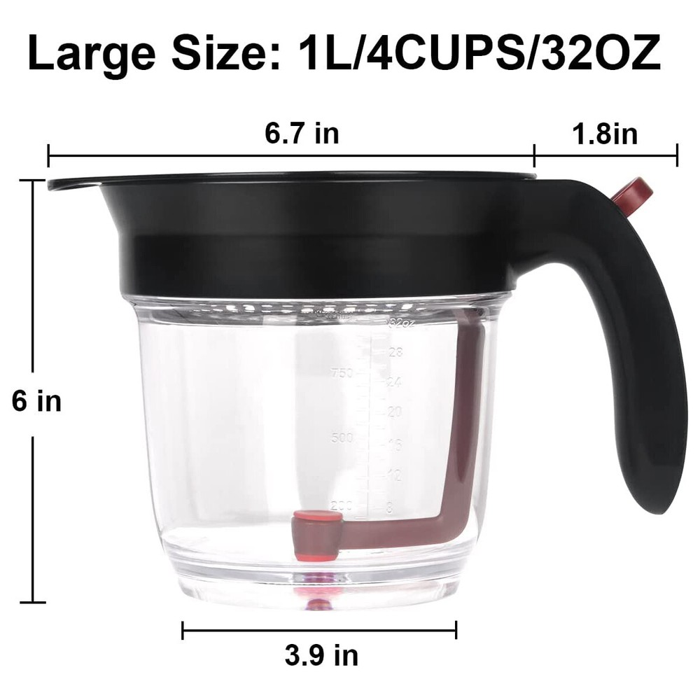 4-Cup Gravy Fat Separator With Bottom Release Strainer 1L Grease Separator Cup