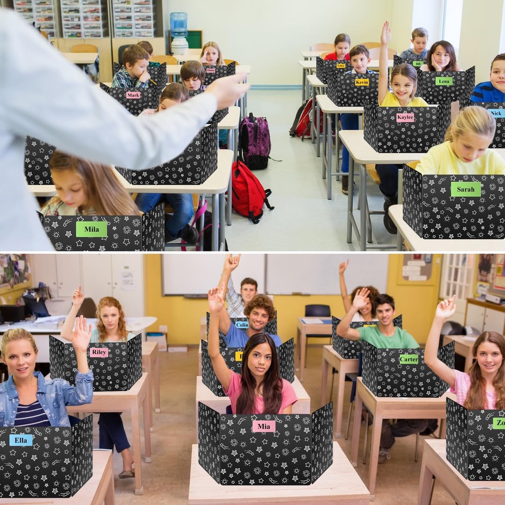 Black 24-Pack Desk Dividers for Students, Waterproof Plastic Study Carrel Div...