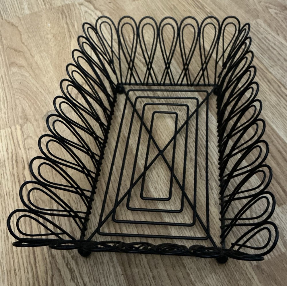 Rectangular Decorative Black Metal Footed Basket Medium Size New