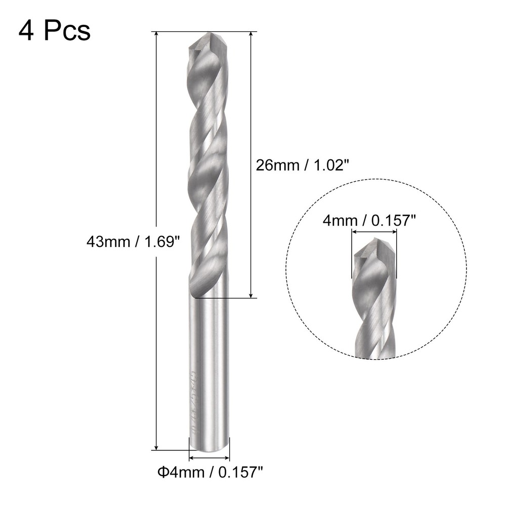 4 Pcs 4mm Solid Carbide Drill Bits Straight Shank Jobber Drill Bits for Drilling