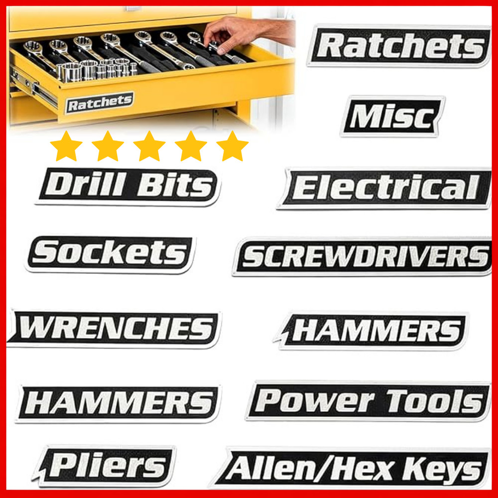 Magnetic Tool Box Labels, 12PCS Strong Magnet Toolbox Drawer Label for Toolboxes