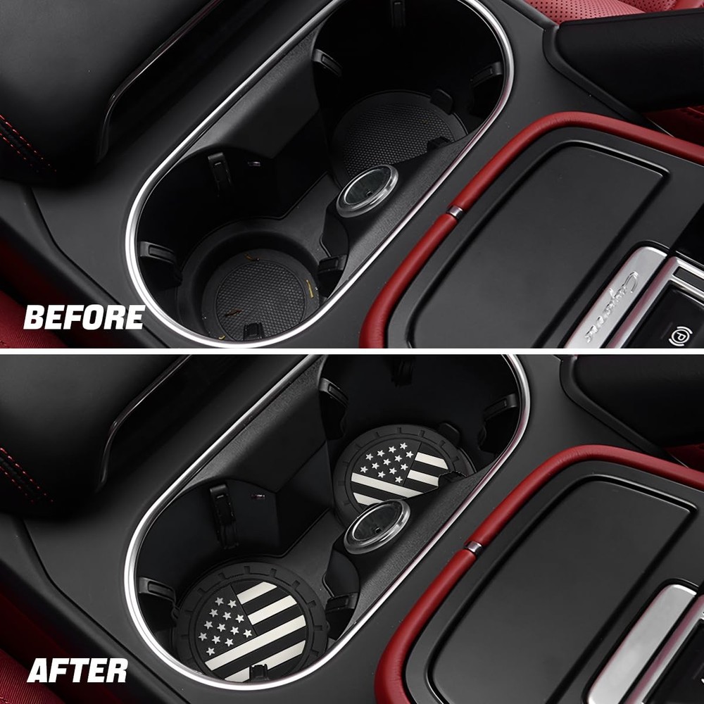 Osilly Car Cup Holder Coasters, 4 Pack American Flag Insert Black