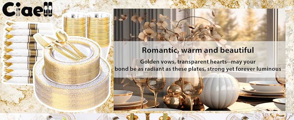 Clear Gold Plastic Plates - Disposable Gold Rim Plates include