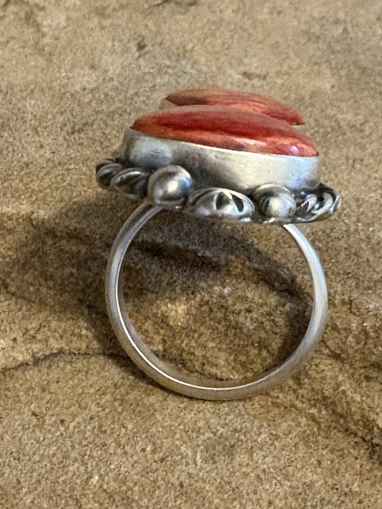 sterling silver orange spiny oyster ring size adjustable