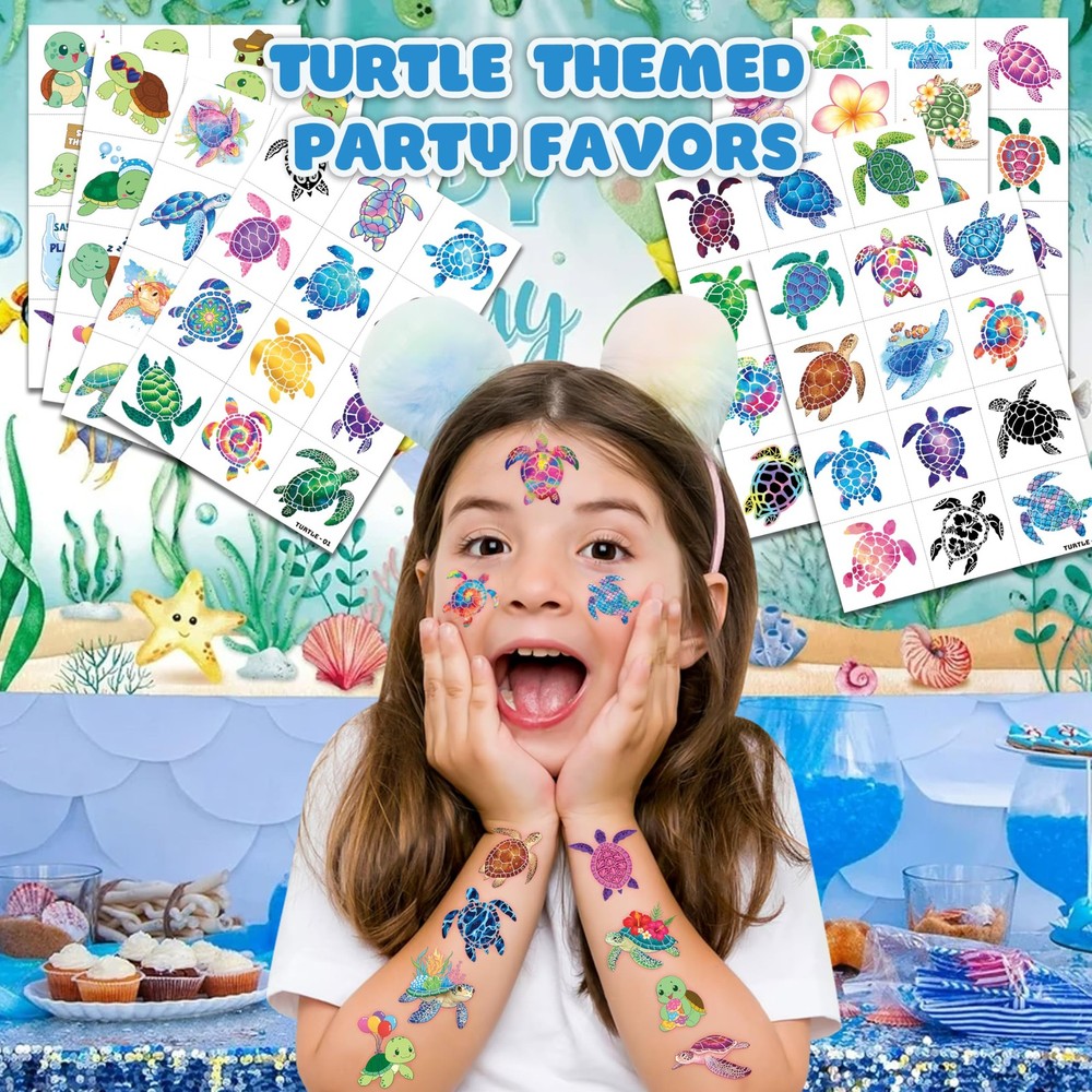 96 PCS Turtle Pre-Cut Temporary Tattoos for Kids | Super Medium, multiple