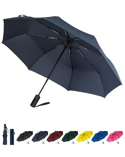 Windproof Travel Umbrella, Automatic Folding Compact Lightweight HS02-BLUE
