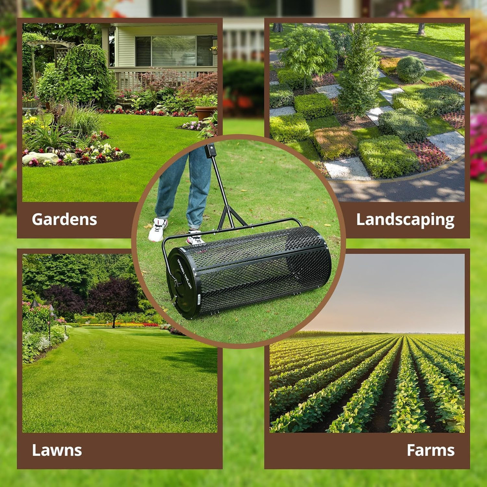Compost Spreader 36 Inch Towable Peat Moss Spreader with Installation Support Ac