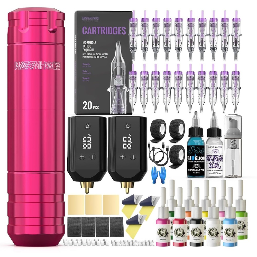 Wireless Pink Tattoo Kit - Complete Set for Beginners