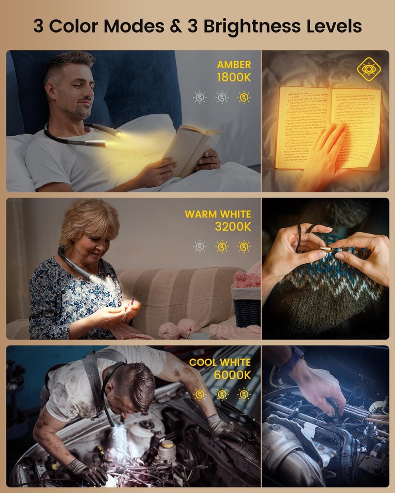 Upgraded LED Neck Reading Light, Book Light for Reading in Bed, 30-min Timer,...