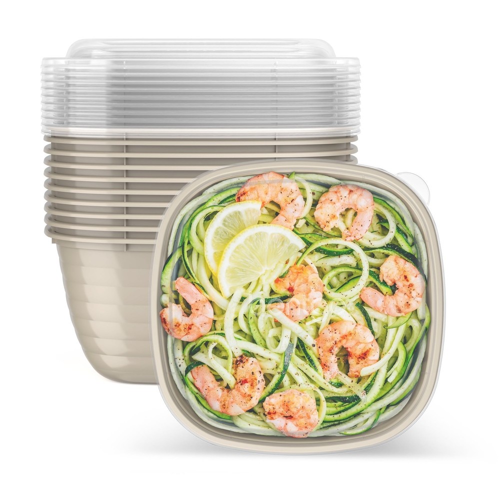 2 pack Prep 1-Compartment Bowls W/ Custom Fit Lids Reusable Microwaveable