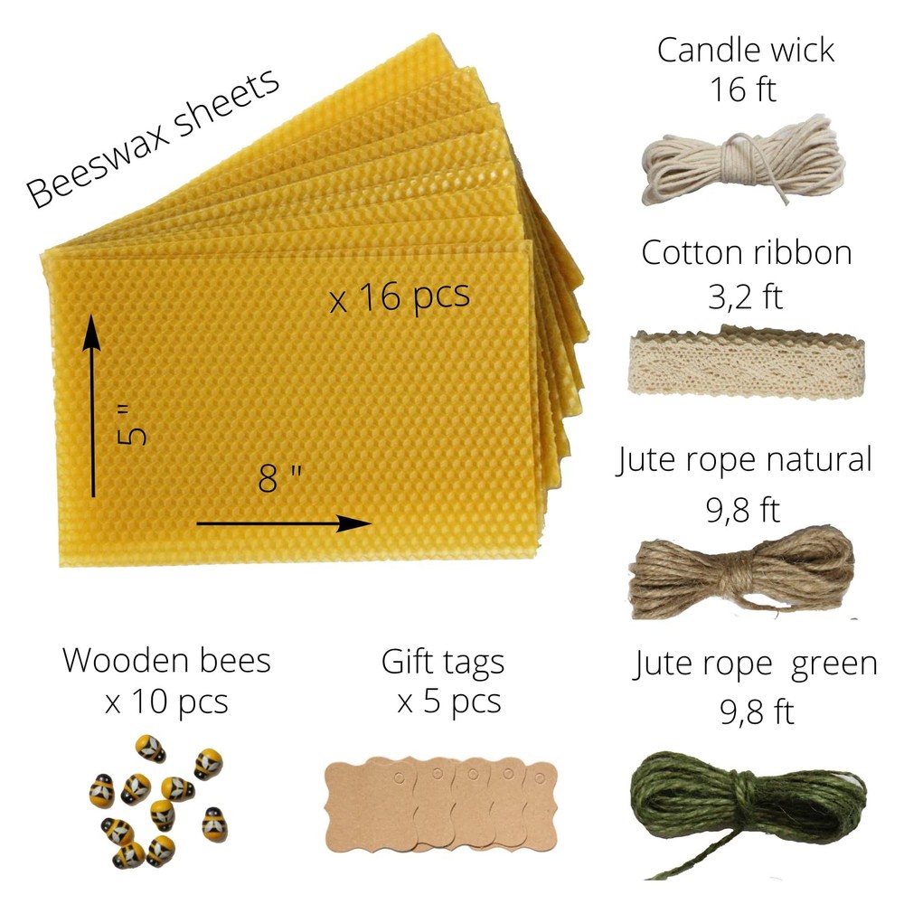 Beeswax Candle Making Kit - 16 Beeswax Sheets for Candle Making - Size 5 x 8 ...