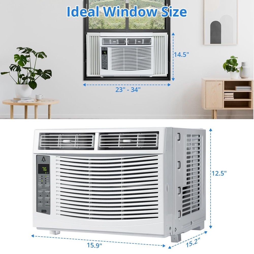 Window Air Conditioner 6000 BTU Remote Control Cools 350 Sq Ft Sleep Mode