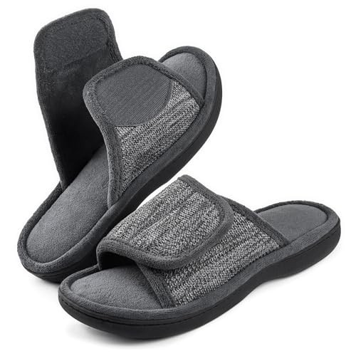 Men's Adjustable Wrap Memory Foam Slide Slipper 11-12 Grey