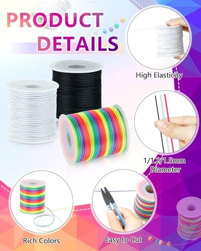 2 Rolls Elastic Bracelet String Total 330 1MM Black White