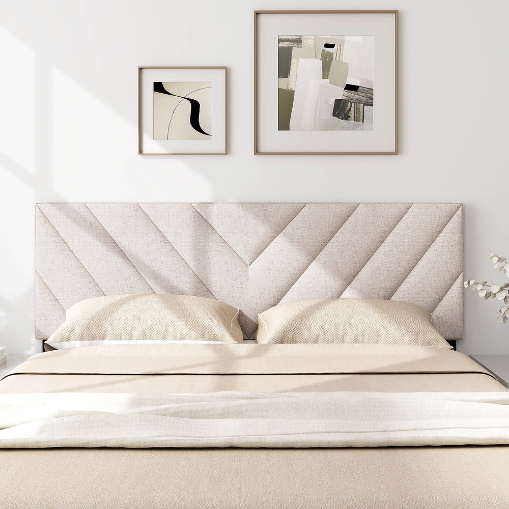 Linen Fabric Upholstered Headboard Rectangular Headboard w/ Solid Wood Legs