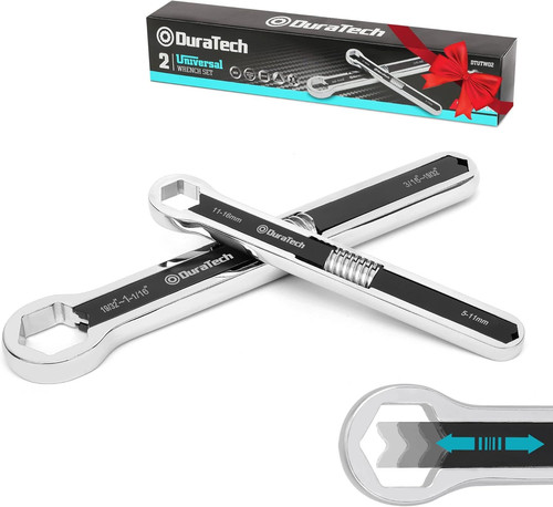 DURATECH Universal Wrench Set, Adjustable Doule Box End, Black, Silver